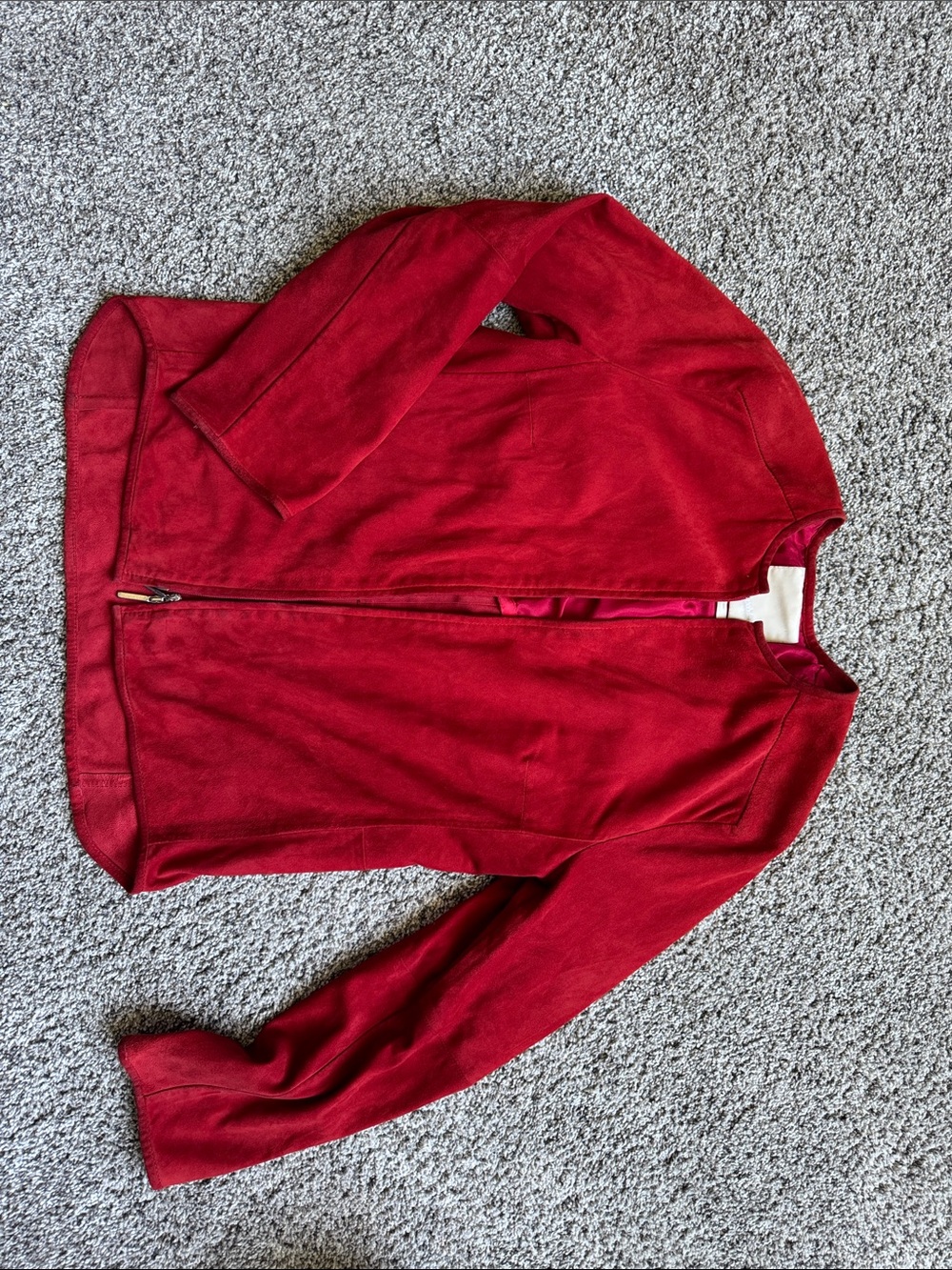 MaxMara Red Collarless Zip Blazer Jacket